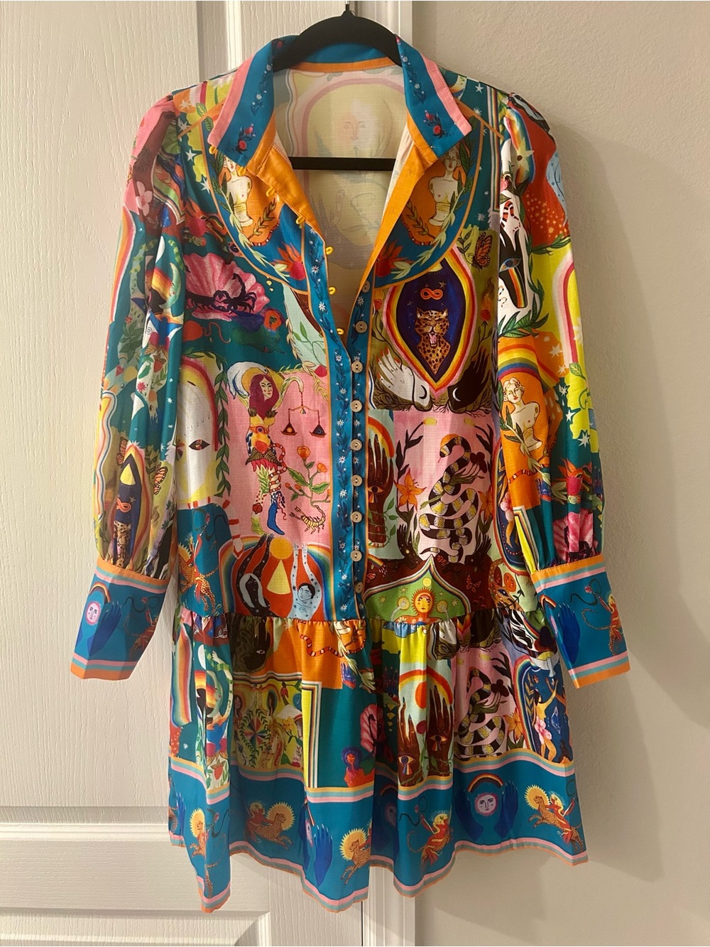 Women’s Multicolor Printed Long-Sleeve Zodiac Dress Size Small